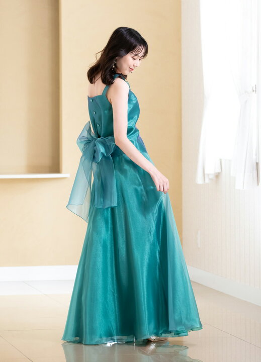 緑と銀の刺繍ノースリーブドレス 舞台衣装 （ドルマンスリーブの5分袖  