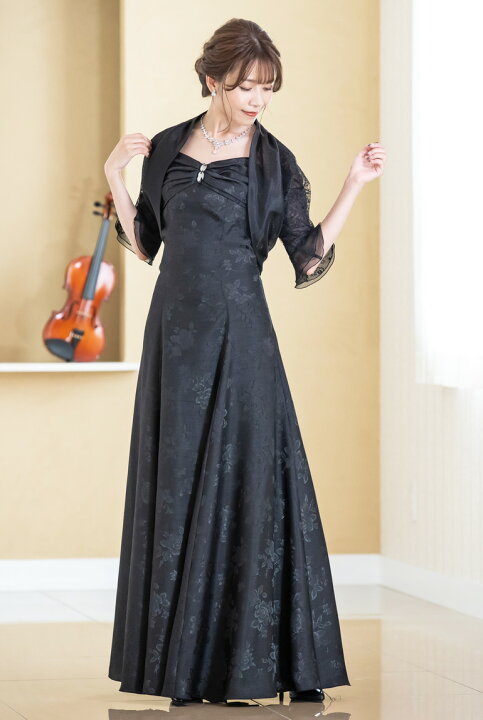 ブラックフォーマルロングドレスパーティ発表会演奏会花嫁の母結婚式母 