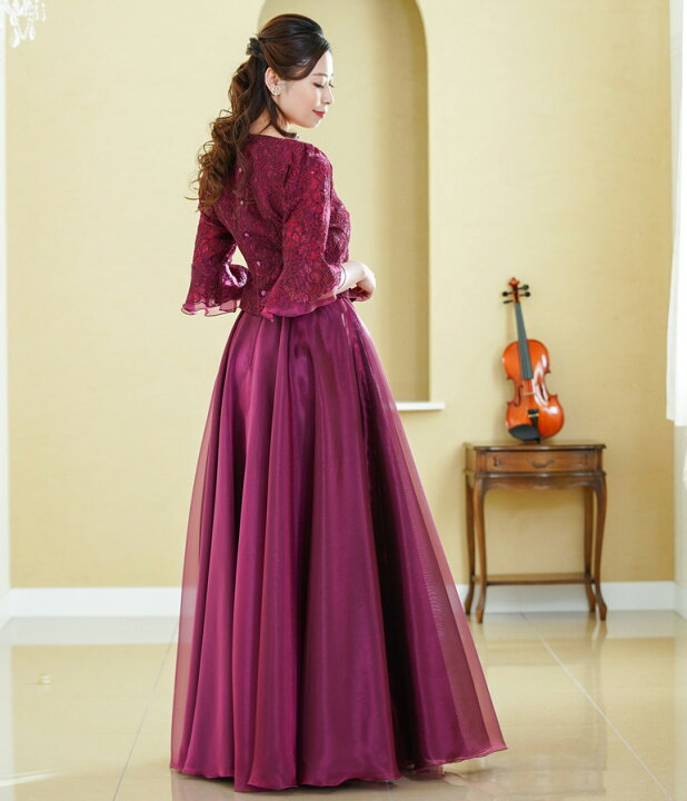 カラオケ ロングドレス 紫 ラメ 7分袖 通販