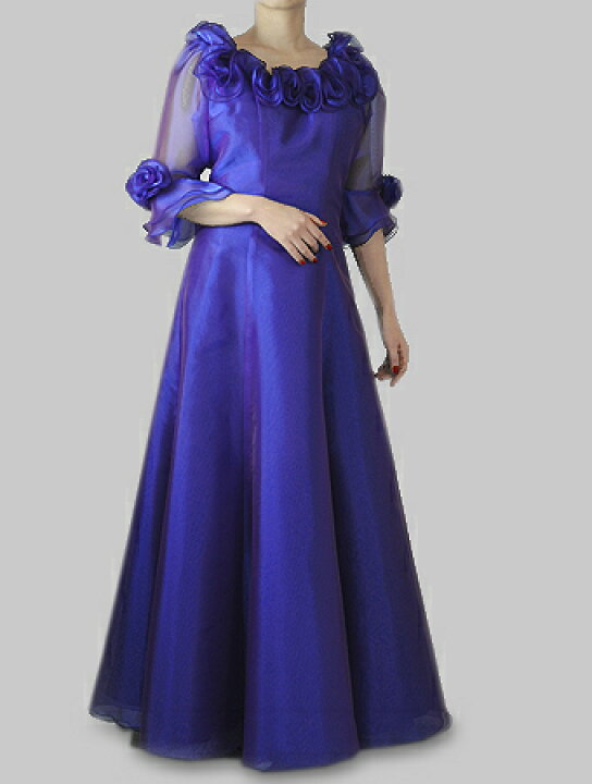 ステージ衣装】新品 カラオケ パープル フリル付きドレス 花モチーフ  