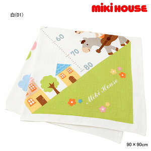 ミキハウス MIKIHOUSE 身長計モチーフプリントガーゼバスタオル 日本製 ベビー 男の子 女の子
