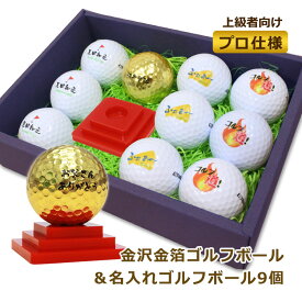 即日発送 ＜プロ仕様＞【 金箔ゴルフボール ＆ 名入れゴルフボール 9個 】 ゴルフボール 名入れ 名入れギフト ホールインワン 記念 コンペ 還暦 退職祝い ブリヂストン スリクソン タイトリストプロv1 テーラーメイド プレゼント 敬老の日 父の日