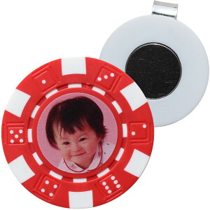 ゴルフマーカー 【 写真 会社ロゴ入り ゴルフ カジノチップマーカー 「ダイス」 & ハットクリップ 】 ゴルフ クリップ マーカー オリジナル 贈り物 ギフト プレゼント 記念品 ゴルフコンペ