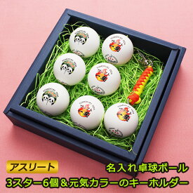 ＜最短お届け（即日発送）＞≪アスリート≫ 卓球ボール6個 & キーホルダー【元気カラー パラコード】 3スター プレミアムクリーン/ 卓球 ボール 名入れ ピンポン玉 贈り物 ギフト プレゼント 記念品 景品 敬老の日 父の日 退職祝 誕生日 ニッタク Nittaku 名前 入り