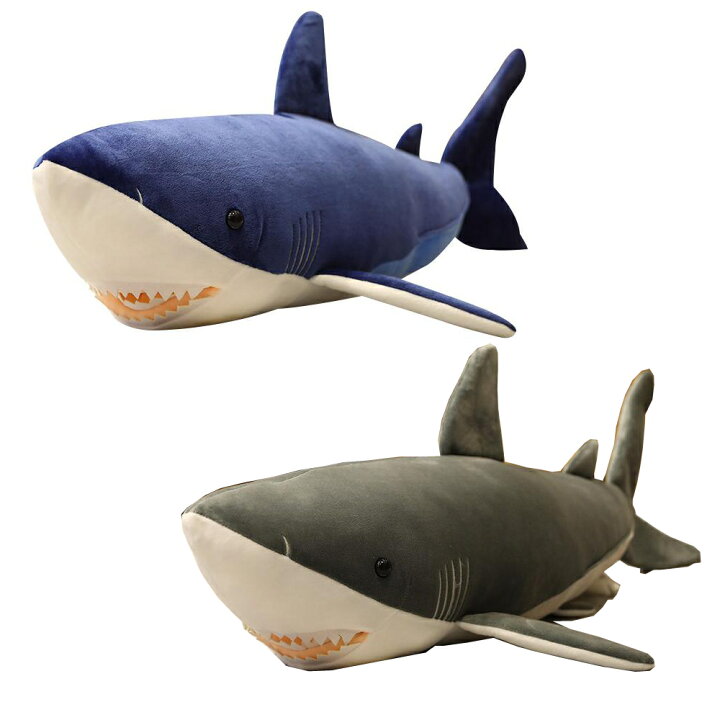 楽天市場 サメ ぬいぐるみ クッション 60cm ブルー グレー None But Air