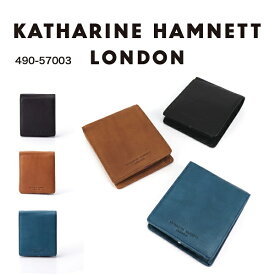 【あす楽】 KATHARINE HAMNETT キャサリンハムネット 二つ折り財布 札入れ 小銭入れ スリムウォレット 折り財布 ショートウォレット カード収納 牛革 軽量 スマート スリム シンプル 薄マチ 男女兼用 490-57003 【父の日】 【ギフト】【最強開運日】【謹賀新年】