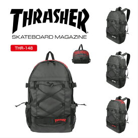 【あす楽】THRASHER スラッシャー デイパック バックパック リュック コーティングバックパック 3D刺繍ロゴ PC収納 普段使い タウン 通勤 通学 カジュアル アウトドア オシャレ 撥水 軽量 ブラック バッグ メンズ レディース 男女兼用 中高生 大学生 人気 THR-148【SS2306】