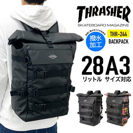 【あす楽】THRASHER スラッシャー トップロールリュック デイパック バックパック リュックサック スクールリュック A3 35L 大容量 普段使い タウン 通勤 通学 カジュアル アウトドア 旅行 オシャレ 撥水 軽量 メンズ レディース 男女兼用 中高生 大学生 THR-244【SS2306】