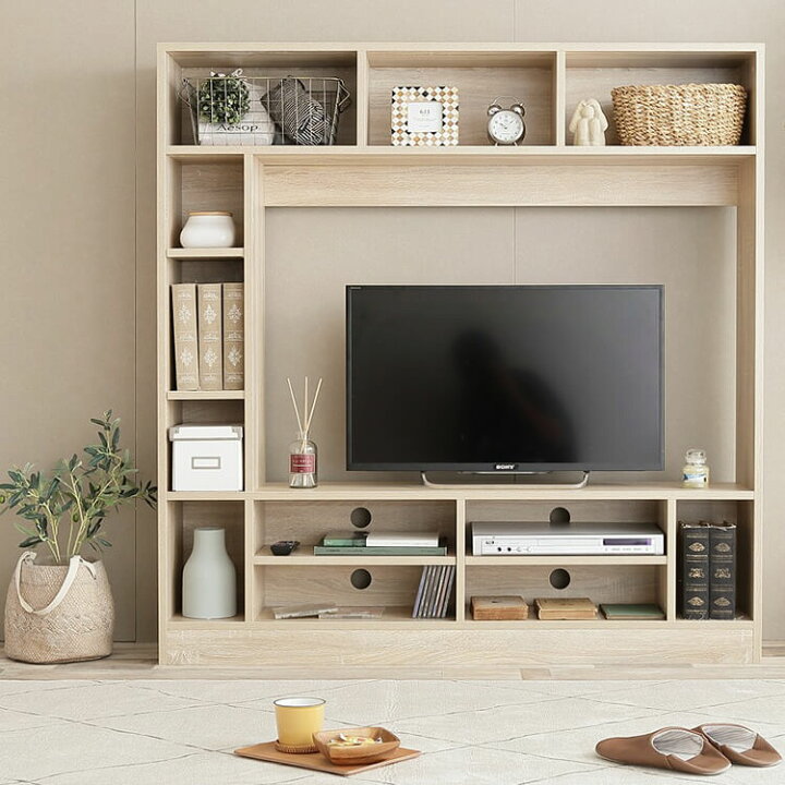 店頭取引のみ】未使用 壁面収納付きテレビボード ナチュラル