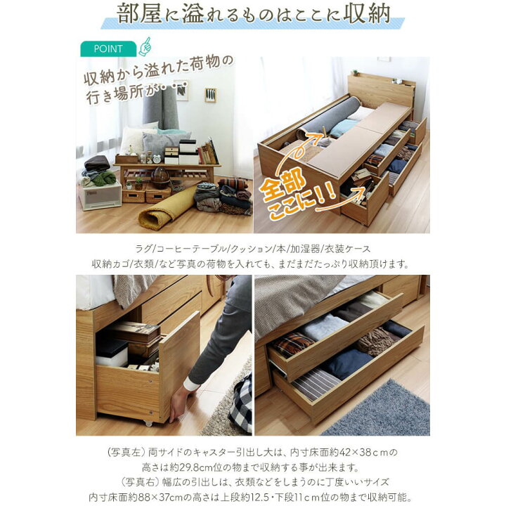 楽天市場】チェストベッドフレーム ダブル 大容量収納 ベッドフレーム 
