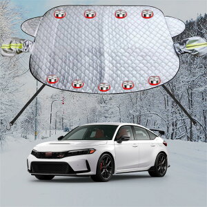 車フロントガラス 凍結防止シート に適用ホンダ シビックタイプR カーフロントカバー 五重厚手 内蔵9枚強力磁石防風 盗難防止挟み耳 鏡保護 夜間警告 霜よけ 落葉 雪対策 防塵 防氷 フロン