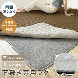 送料無料 下敷き ラグ 下敷きラグ 厚手 アンダーラグ 滑り止め ズレ防止 170×170 正方形 2畳 170×230 長方形 3畳 10mm ラグマット専用 防寒 防音 床暖房 ホットカーペット対応 グレー オールシーズン ベースラグ ボリュームアップ すべらない ふかふか