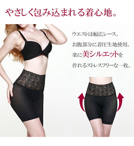 【メール便送料無料】ストレスフリーウエストシェイプレースハイウエストロング加圧下着ヒップアップガードル