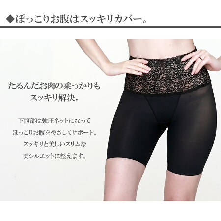 【メール便送料無料】ストレスフリーウエストシェイプレースハイウエストロング加圧下着ヒップアップガードル