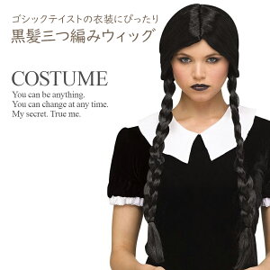 在庫処分 黒髪 三つ編み ウィッグ ホラー ゴシック 女の子簡単コスプレ ゴスロリ コミック レディース ガールズ 魔女 ファミリー ホラー お化け おさげ かつら イベント 誕生日 ハロウィン