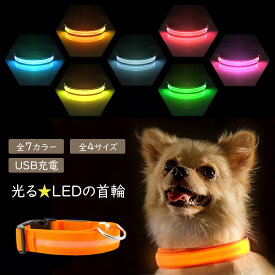 在庫処分 充電式 ペット 光る首輪 犬 LED S M L XL サイズ キラキラ光るバンド LEDライト アームバンド 夜間 散歩 お出かけ 簡単装着 ジョギング ウォーキング きらきらバンド 事故防止 交通安全 ペット用品 子犬 中型犬 メール便送料無料