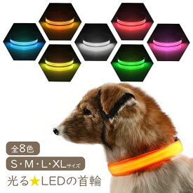 犬 首輪 光る 光る首輪 LED S/M/L/XLサイズ キラキラ光るバンド LED ライト アームバンド 夜間 散歩 ペット くびわ ジョギング ウォーキング きらきらバンド 事故防止 交通安全 ペット用品 子犬 中型犬 メール便送料無料