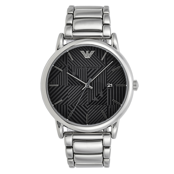 エンポリオアルマーニ 時計 メンズ 腕時計 LUIGI ルイージ 43mm グレー文字盤 モノグラム柄 シルバー ステンレス AR11134 合格  入学 卒業 社会人 ホワイトデー 母の日 2022 | ペアウォッチ 腕時計 ノップル