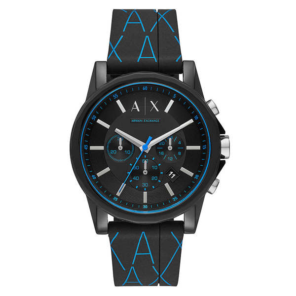 アルマーニ・エクスチェンジ 時計 メンズ 腕時計 OUTER BANKS クロノグラフ ブルー×ブラック シリコンラバー AX1342 ビジネス 男性  時計 誕生日 お祝い ギフト クリスマス プレゼント | ペアウォッチ 腕時計 ノップル