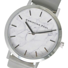 クリスチャンポール 時計 メンズ レディース ユニセックス 腕時計 43mm ホワイトマーブル 大理石柄 シルバーケース グレー レザー MAR-03(MWS4302) ビジネス カップル 男女 時計 誕生日 ギフト 内祝い 父の日 お祝い