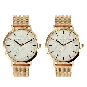 【ペア時計収納BOX付き】クリスチャンポール 腕時計 手表 ペアウォッチ メンズ レディース 同サイズ 43mm 大理石柄 ホワイトマーブル ローズゴールド メッシュベルト MAR-04MAR-04 カップル 男女