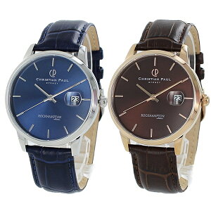 腕時計 文字盤 見やすい クリスチャンポール ペアウォッチ メンズ レディース 誕生日プレゼント 贈り物 親 夫婦 日付 カレンダー おそろい ペア 男女兼用 ブルー ブラウン レザーバンド クリ
