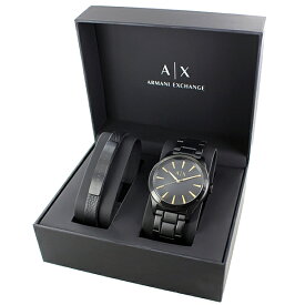 アクセサリーセット 専用ボックス付 アルマーニ・エクスチェンジ 時計 メンズ 腕時計 Active 44mm ブラック ステンレス ブレスレットセット AX7102 時計 内祝い 父の日 お祝い