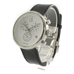 訳あり BOX無し 収納ケース付き 1本用 カルバンクライン 時計 メンズ 腕時計 手表 Substantial サブスタンシャル クロノグラフ シルバー ブラックレザー K2N281C6 ビジネス 男性 時計 誕生日 ギフト