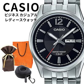 ラッピング済 ギフトセット 正規品 カシオ 腕時計 レディース 母の日 収納ケース付き シンプル アナログ 日付 曜日表示 ブラック文字盤 ステンレス 防水 ビジネス プレゼントにも最適 仕事用 学生 通勤通学 社会人 プレゼント 女性 ギフト CASIO ランキング お祝い