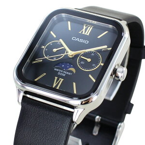 海外限定モデル カシオ スタンダード チプカシ ムーンフェイス 腕時計 手表 メンズ 父の日 レディース 母の日 収納ケース付き ブラック 革ベルト 誕生日プレゼント 中学生 高校生 大学生 彼