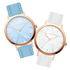 日本正規品 クリスチャンポール ペアウォッチ ペア腕時計 カップル お揃い おそろい プレゼント ブルー ホワイト 革ベルト 時計 ペア 大人 両親 夫婦 誕生日 結婚式 結婚記念日 プレゼント