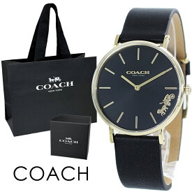 ブランド 紙袋 ショッパー付き コーチ 時計 レディース 腕時計 手表 PERRY ペリー シンプル シック ブラック ゴールド レザー 革 時計 14503333 成人 卒業 入学