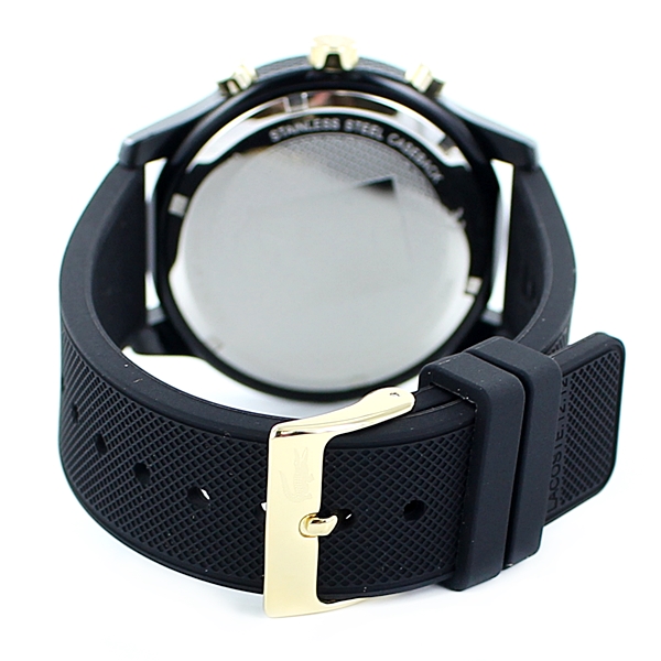 LACOSTE ラコステ 時計 メンズ レディース 腕時計 L.12.12 クロノグラフ ゴールド×ブラック ラバー 2011012プレゼント 誕生日  ギフト 卒業 入学 お祝い | ペアウォッチ 腕時計 ノップル