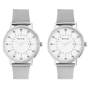 訳あり BOX無し 収納ケース付き 1本用【ペアBOX付き】ポールスミス 腕時計 手表 ペアウォッチ 同サイズ お揃い Gauge ホワイト文字盤 シルバー メッシュ ステンレス P10075P10075 ビジネス 男女 ペ