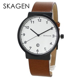 スカーゲン 時計 メンズ 腕時計 アンカー シンプル スリム 白文字盤 ブラウンレザー 革ベルト SKW6297 ビジネス 男性 時計 誕生日 ギフト 卒業 入学 お祝い