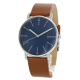 新作 スカーゲン 時計 メンズ 腕時計 シグネチャー ブラウン　青い文字盤 レザー SKW6355 ビジネス 男性 おしゃれな北欧 デザイン 時計 誕生日 ギフト 内祝い 父の日 お祝い