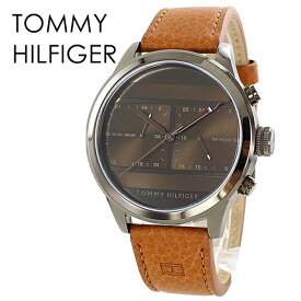 プレゼント 男性 トミーヒルフィガー レザーベルト メンズ 腕時計 おしゃれ 2つの時刻表示 海外旅行 通勤 通学 仕事 ビジネス 時計 ブラウン 内祝い 父の日 お祝い