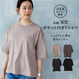 【在庫一掃 クーポン利用で70%オフ！】 ポケット付 多機能 天竺 Tシャツ レディース トップス 半袖 無地 夏 カジュアル レギュラー丈 ゆったり 綿100％ ユニセックス 襟よれ防止 クルーネック ポケット付き スリット 春 S/M/L/LL 2023ss nr001-23lsm