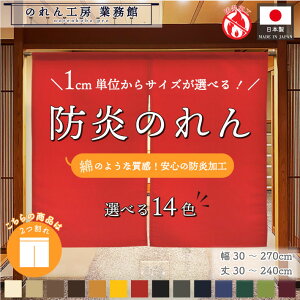 【名入れ可能※有料】防炎 防炎加工 のれん 厚手 サイズオーダー 幅30〜270cm 丈30〜240cm 2つ割 14色 防炎アーネスト 無地 1cm単位 オーダーメイド 暖簾 和風 洋風 シンプル ナチュラル 間仕切り