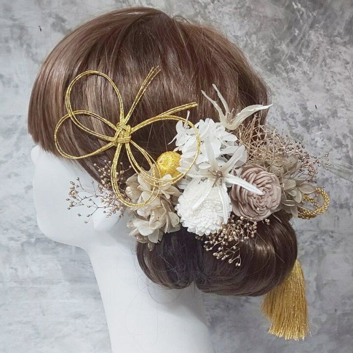 楽天市場 成人式 髪飾り 蝶 水引 金箔選択可 水引 ドライフラワー プリザーブドフラワー ヘッドドレス ヘアパーツ 紐 ゴールド ホワイト 水引き タッセル 七五三 花 発表会 袴 振袖 ウェディング かすみ草 結婚式髪飾り 白無垢 卒業式 紐 和玉 和装 Happy Flower