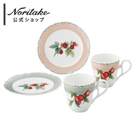 ノリタケ オーチャードガーデン マグカップ＆プレートペア(色変り) ( 電子レンジ対応 ギフトボックス入り マグ カップ デザート皿 パン皿 サラダ皿 新生活 日常使い 結婚祝い 内祝い 記念品・景品 引出物 ピンク 緑 おしゃれ プレゼント お祝い