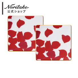 ノリタケ ローザロッサ 15cmスクエアプレートペア ( ギフトボックス入り ケーキ皿 取り皿 花柄 結婚祝い 誕生日・記念日 母の日 長寿祝い 記念品・景品 引出物 赤 おしゃれ プレゼント お祝い