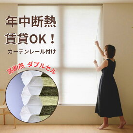 ハニカムエコスクリーン ダブルセル 高断熱 遮熱 保温 賃貸OK カーテンレール取付 穴あけ不要 1mm単位オーダー ループコード 自動降下 北欧 和紙調 小窓 省エネ 目隠し 防音 冷気対策 暑さ対策 オーダーメイド プリーツスクリーン 省エネ対策