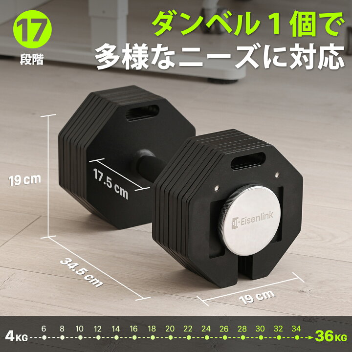 楽天市場】【ポイント5倍】Eisenlink 可変式ダンベル 4~36KG 2KG刻み 