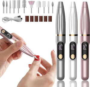 ネイルマシン 電動ネイルマシン LEDデジタル表示搭載 高速回転 スピード調節可能 コードレス Type-c充電式 ネイルドリル 専用ビット11個セット マニキュア対応 ネイルケア 爪磨き 甘皮処理 正