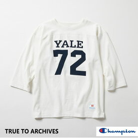 Champion (チャンピオン) 3/4スリーブフットボールTシャツ WHITE ホワイト YALE イェール大学 オフィシャルコラボTRUE TO ARCIVES コラボ 日本製 7分TEE C3-R413