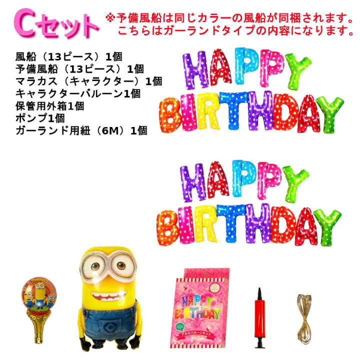 楽天市場 メール便送料無料 Happy Birthday バルーン セット 文字 風船 キャラクター アルファベット型 誕生日 おめでとう Goldworks