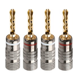 ★新発売★バナナプラグ 円筒波型スリット 赤＋白セット ソルダーレス BFA 波形 プラグ 金メッキ ガンメタルカラー ダブルネジ固定 12AWG～18AWG対応 オーディオ用 スピーカー/アンプ用【NOSTALSIC(ノスタルジック)】