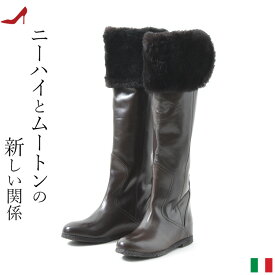 イタリア製 本革　ロング ブーツ　インヒール　コルソローマ 9　レザー ニーハイ ブーツ 黒 ファー CORSO ROMA 9 小さい サイズ 22cm 大きい サイズ 25cm