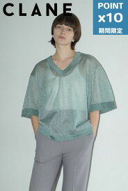 期間限定P10倍【CLANE / クラネ】 シアー ブイネック ニットトップス - SHEER VNECK KNIT TOPS -GREEN